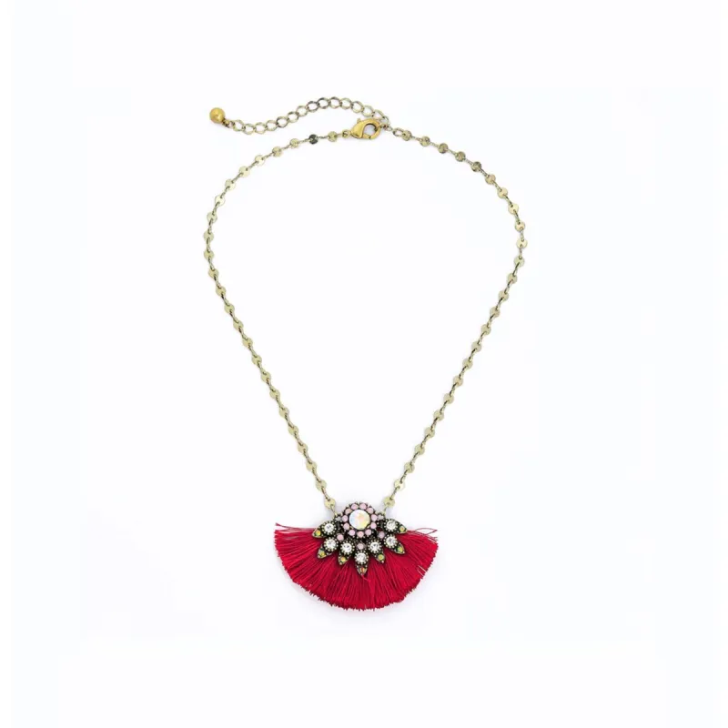 Red Tassel Fan Necklace - White sold by Zulily