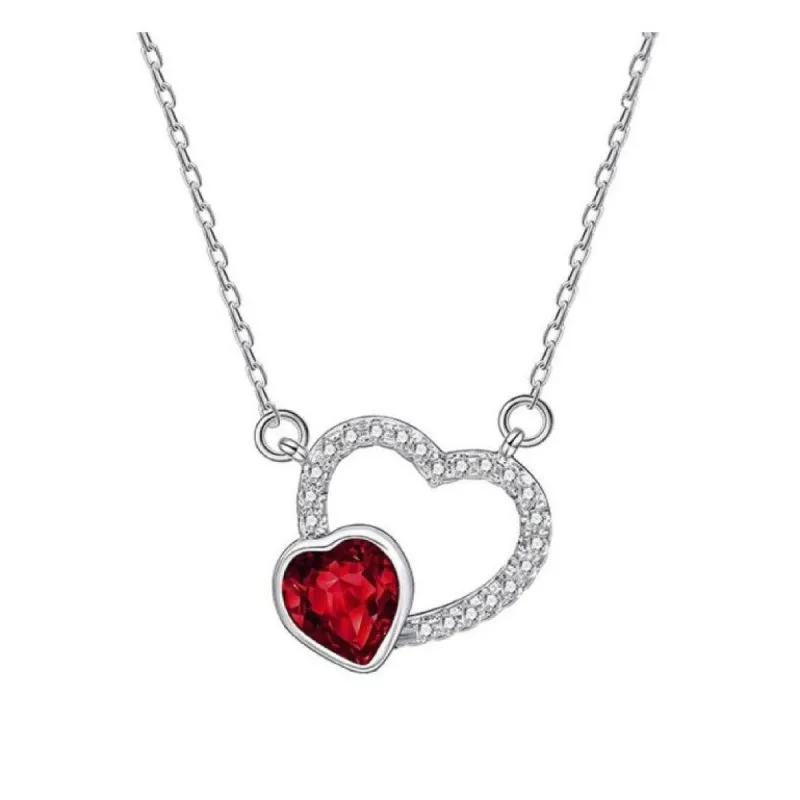Siam Swarovski Crystal Dual Open Heart Pendant Necklace - White sold by Zulily