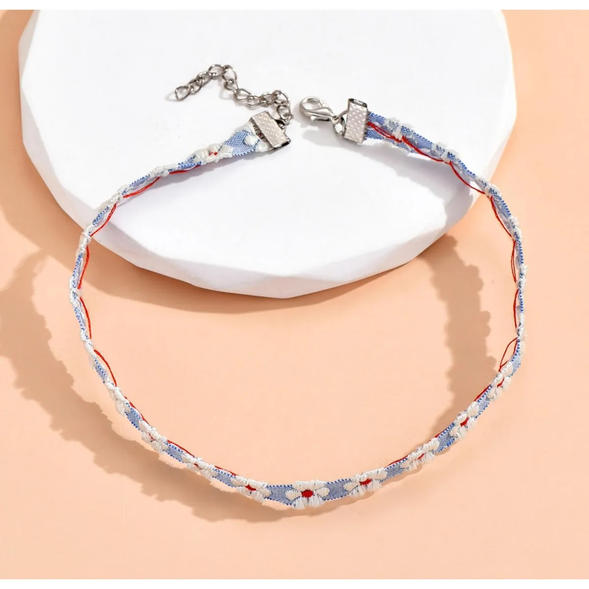 Blue & White Embroidered Daisy Choker Necklace sold by Zulily product image thumbnail 2