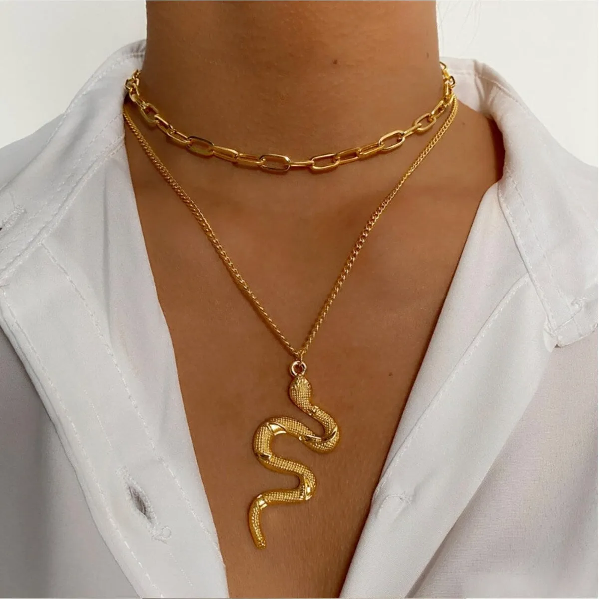 Goldtone Snake Layered Necklace - White sold by Zulily