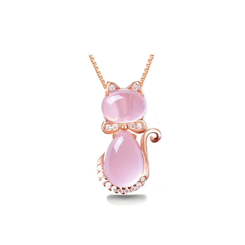Rose Goldtone Pink Cat Cubic Zirconia Pendant Necklace - White sold by Zulily