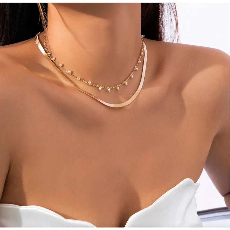 Goldtone Curb Chain Dainty Imitation Pearl Necklace - White sold by Zulily