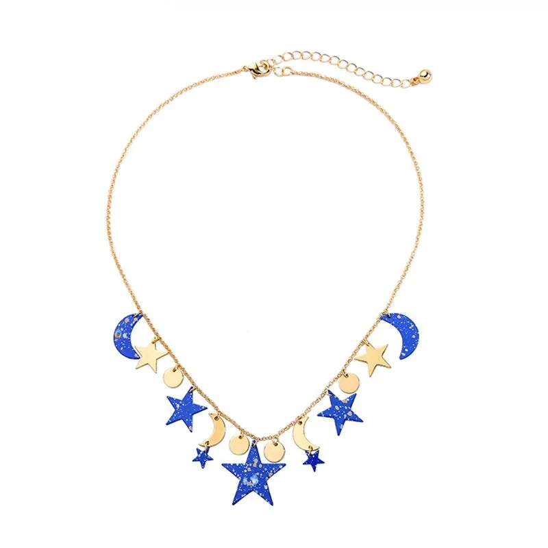 Goldtone Blue Moon And Stars Bib Necklace - White sold by Zulily