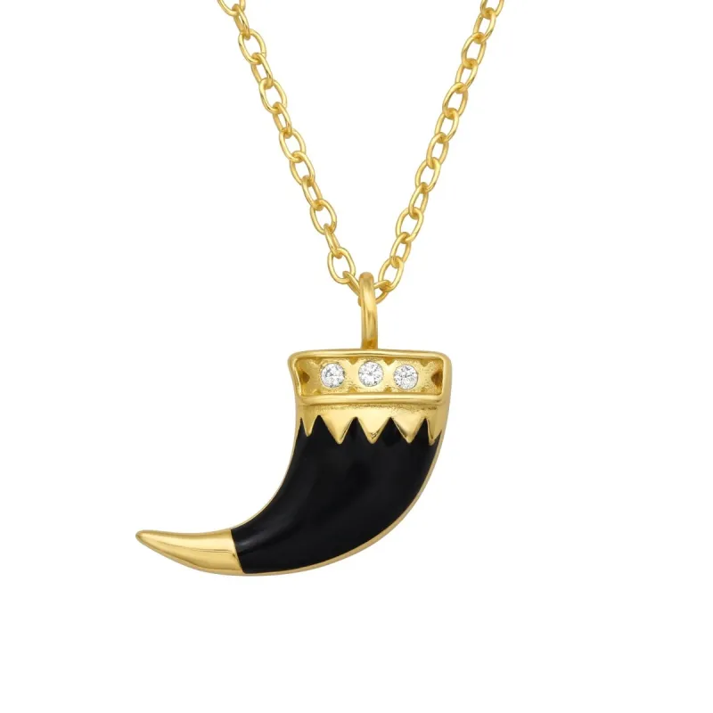 Sterling Silver 18k Gold-Plated Black Horn Pendant Necklace with Cubic Zirconia - White sold by Zulily