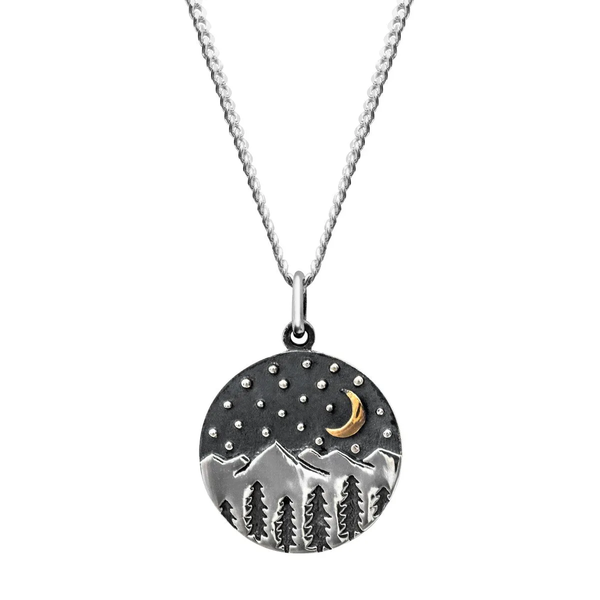 Sterling Silver Mountain Landscape Circular Pendant Necklace - White sold by Zulily