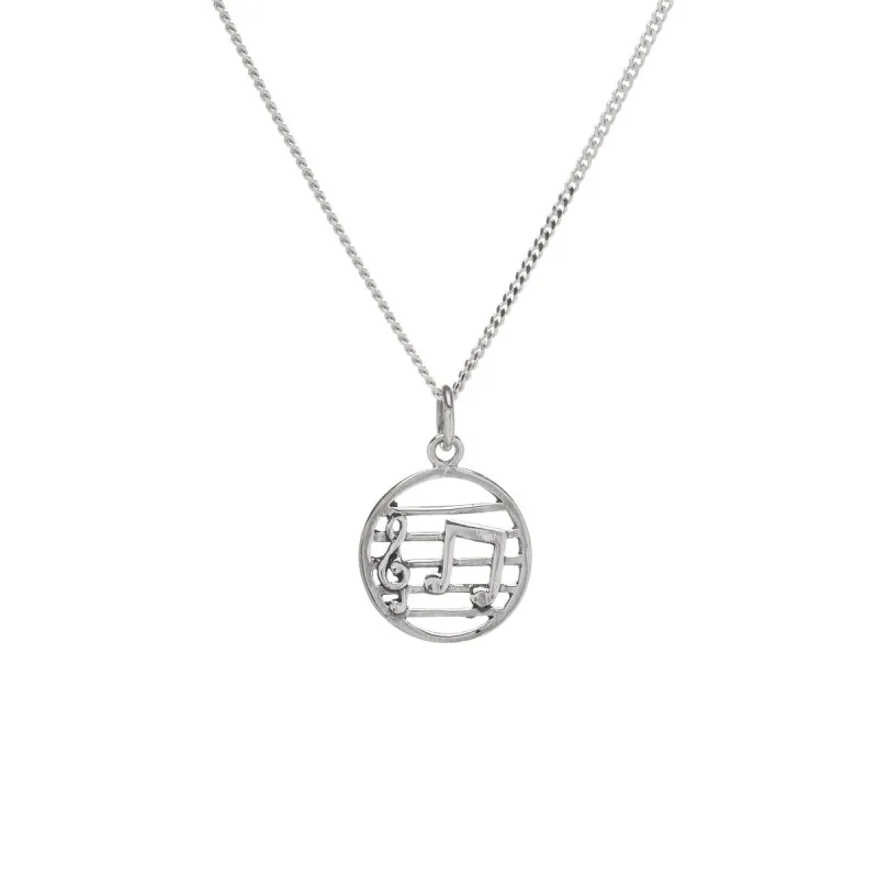 Sterling Silver Musical Note Round Pendant Necklace - White sold by Zulily