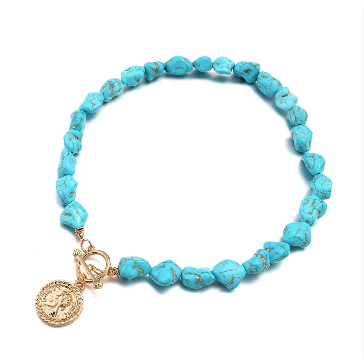 Turquoise Beaded Necklace With Goldtone Medallion - White sold by Zulily