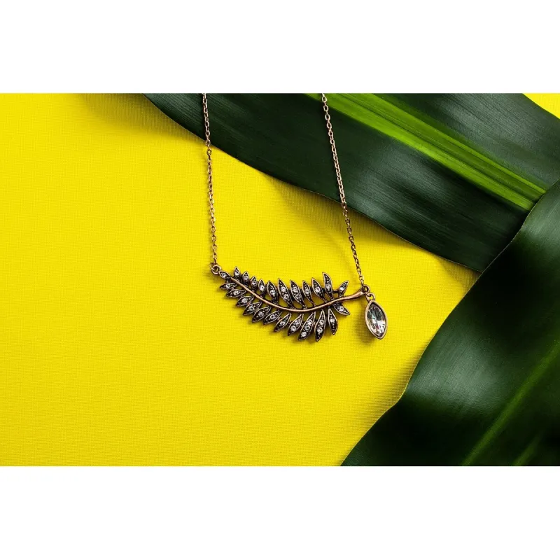 Leaf Pendant Necklace With Crystal Teardrop - White sold by Zulily