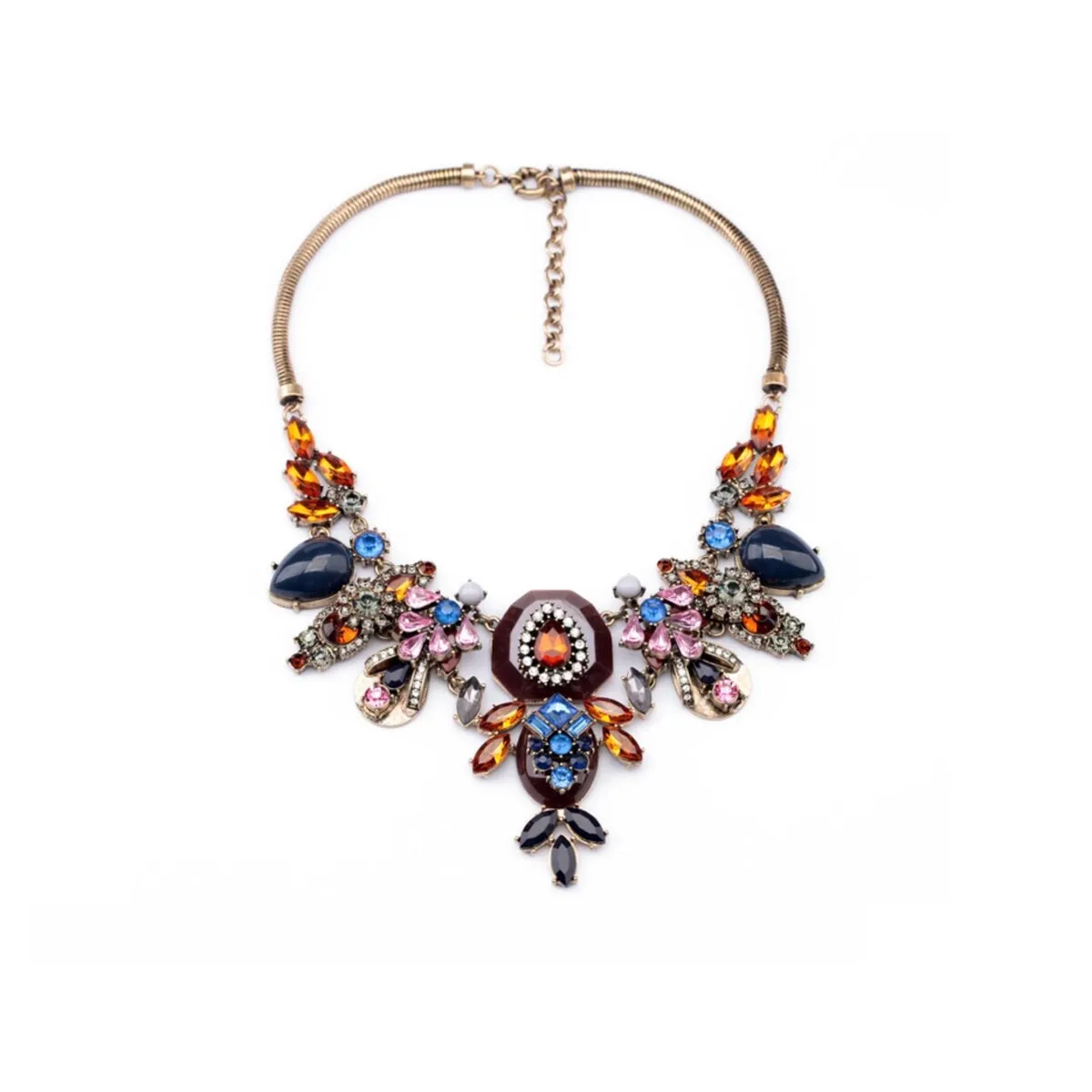 Vintage Brass & Multi Colored Crystal Statement Necklace - White sold by Zulily