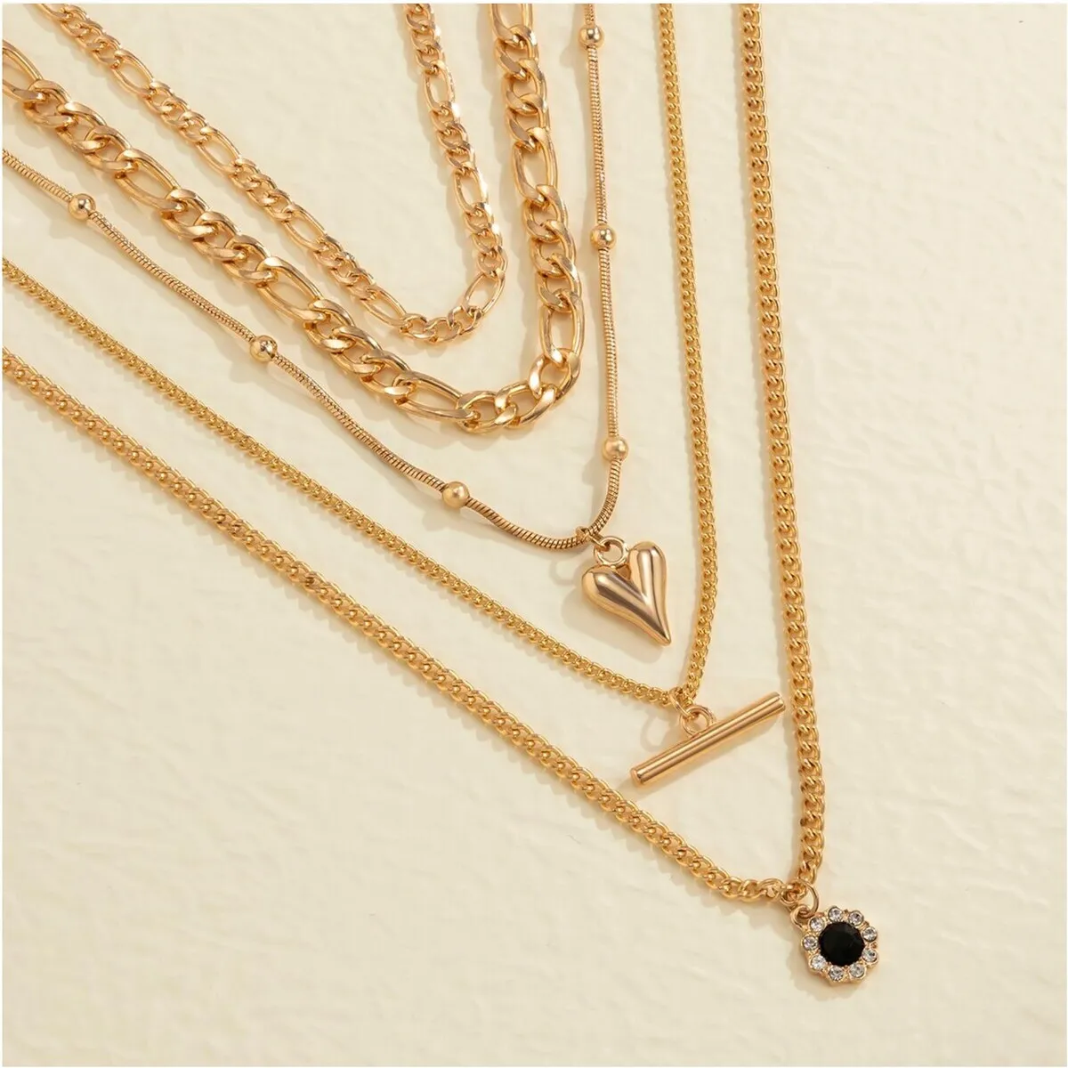 Black Crystal & Goldtone Heart Layered Chain Necklace - White sold by Zulily product image thumbnail 2