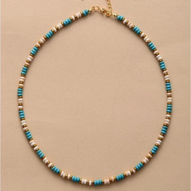 Turquoise White Beaded Necklace sold by Zulily