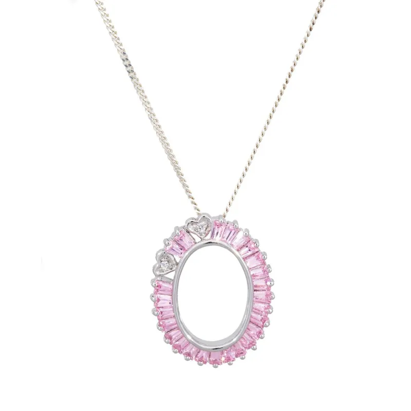 Sterling Silver Open Oval Pendant Necklace with Pink Cubic Zirconia - White sold by Zulily