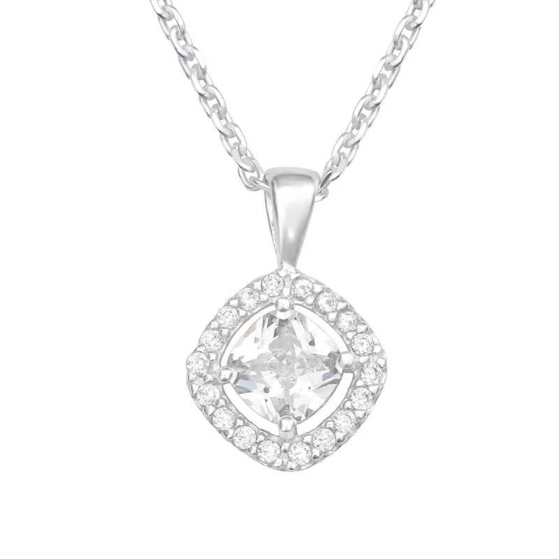 Sterling Silver Halo Solitaire Pendant Necklace - Ag Sterling - White sold by Zulily