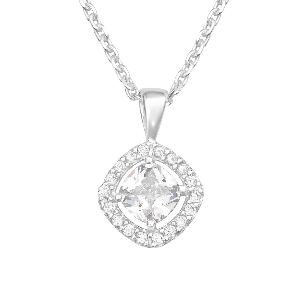 Sterling Silver Halo Solitaire Pendant Necklace - Ag Sterling - White sold by Zulily