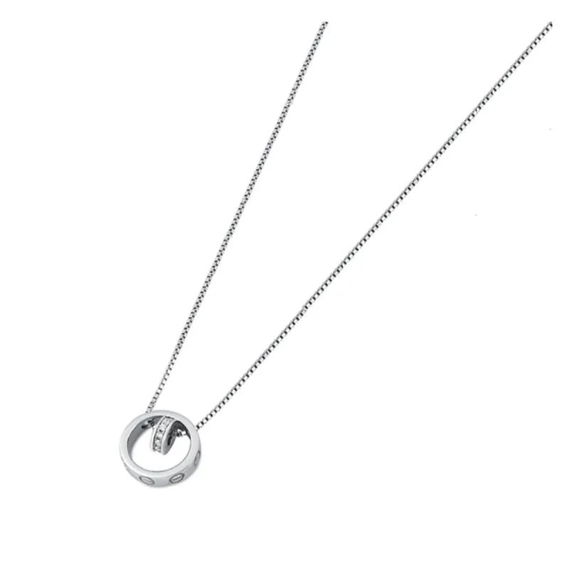 Sterling Silver & CZ Dual Interlocked Circles Pendant Necklace - White sold by Zulily