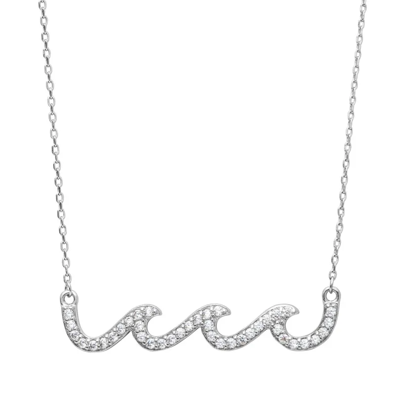 Cubic Zirconia & Sterling Silver Pave Waves Pendant Necklace - White sold by Zulily