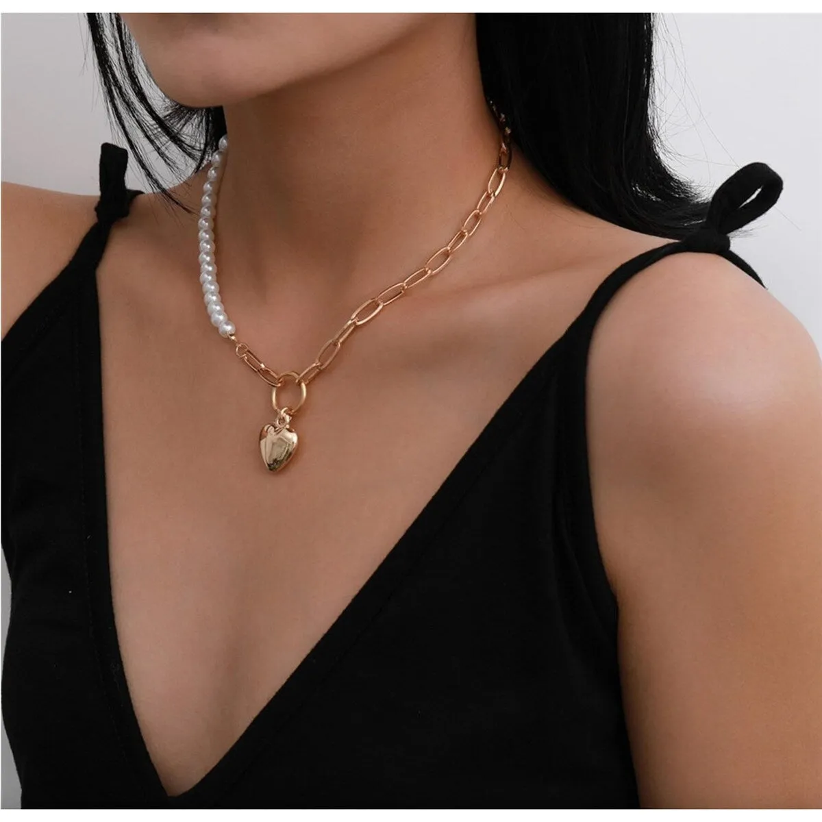 Goldtone Imitation Pearl Heart Necklace - White sold by Zulily