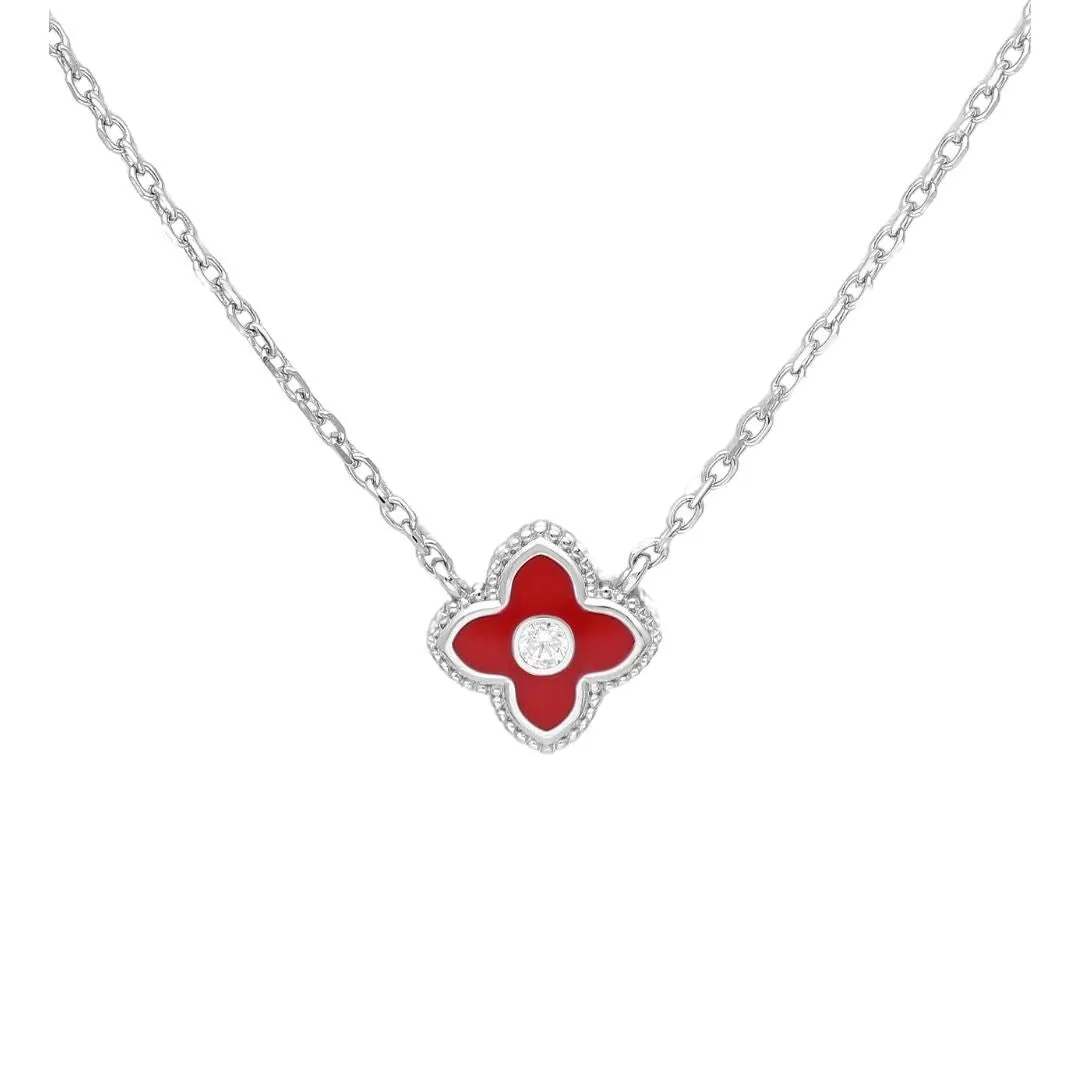Red Enamel Flower Charm Necklace - Ag Sterling - White sold by Zulily