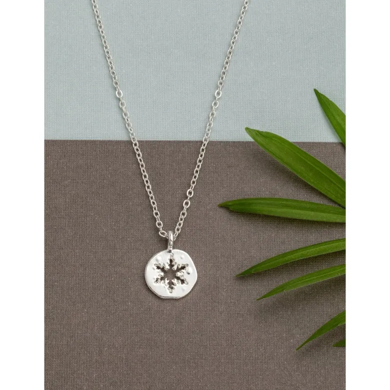 Silvertone Snowflake Circular Pendant Necklace - White sold by Zulily