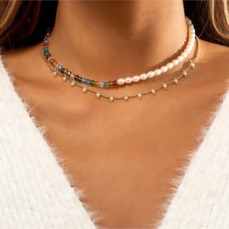 Imitation Pearl Multi Colored Beaded Layered Necklace - White sold by Zulily