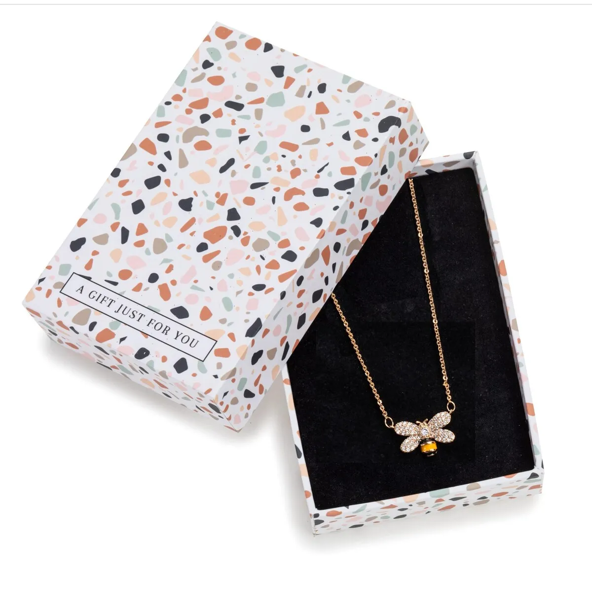 Goldtone Cz Bee Pendant Necklace - In Gift Box - White sold by Zulily