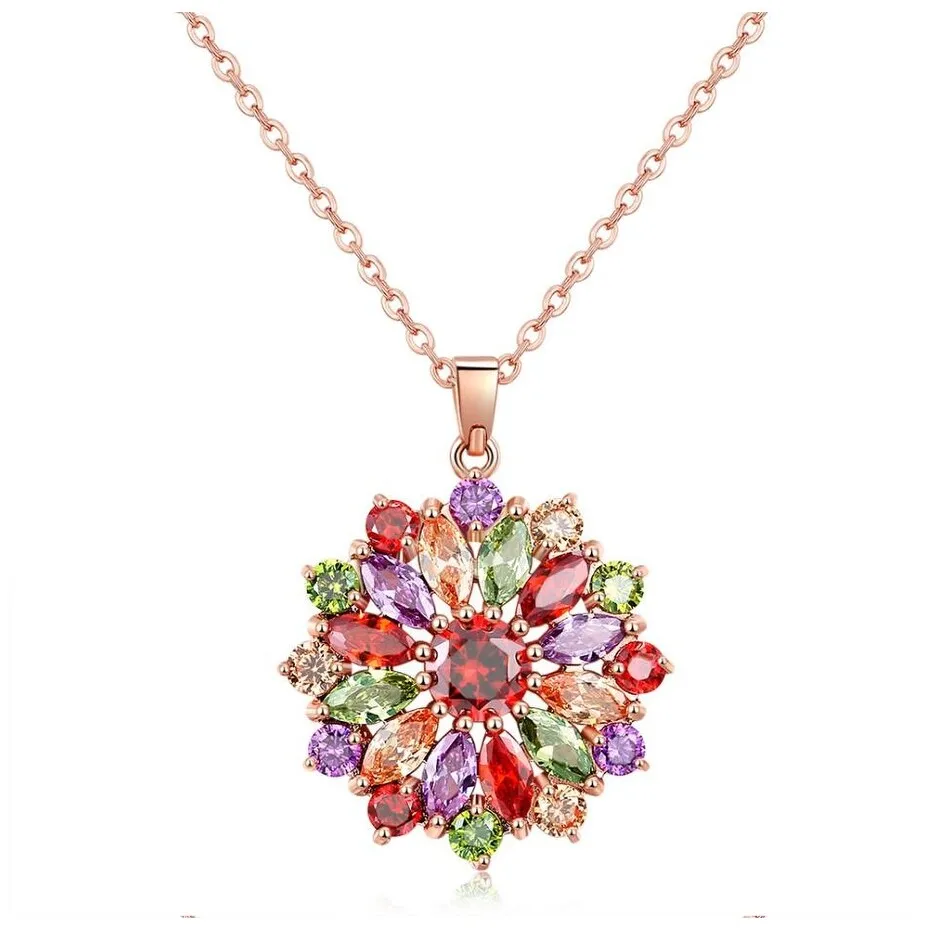 Rose Goldtone Multi Colored Cubic Zirconia Flower Pendant Necklace - White sold by Zulily