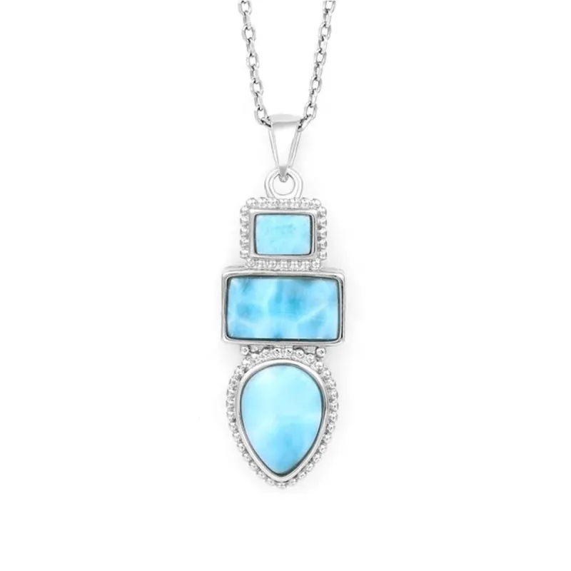 Sky Blue Larimar & Sterling Silver Geometric Pendant Necklace - White sold by Zulily