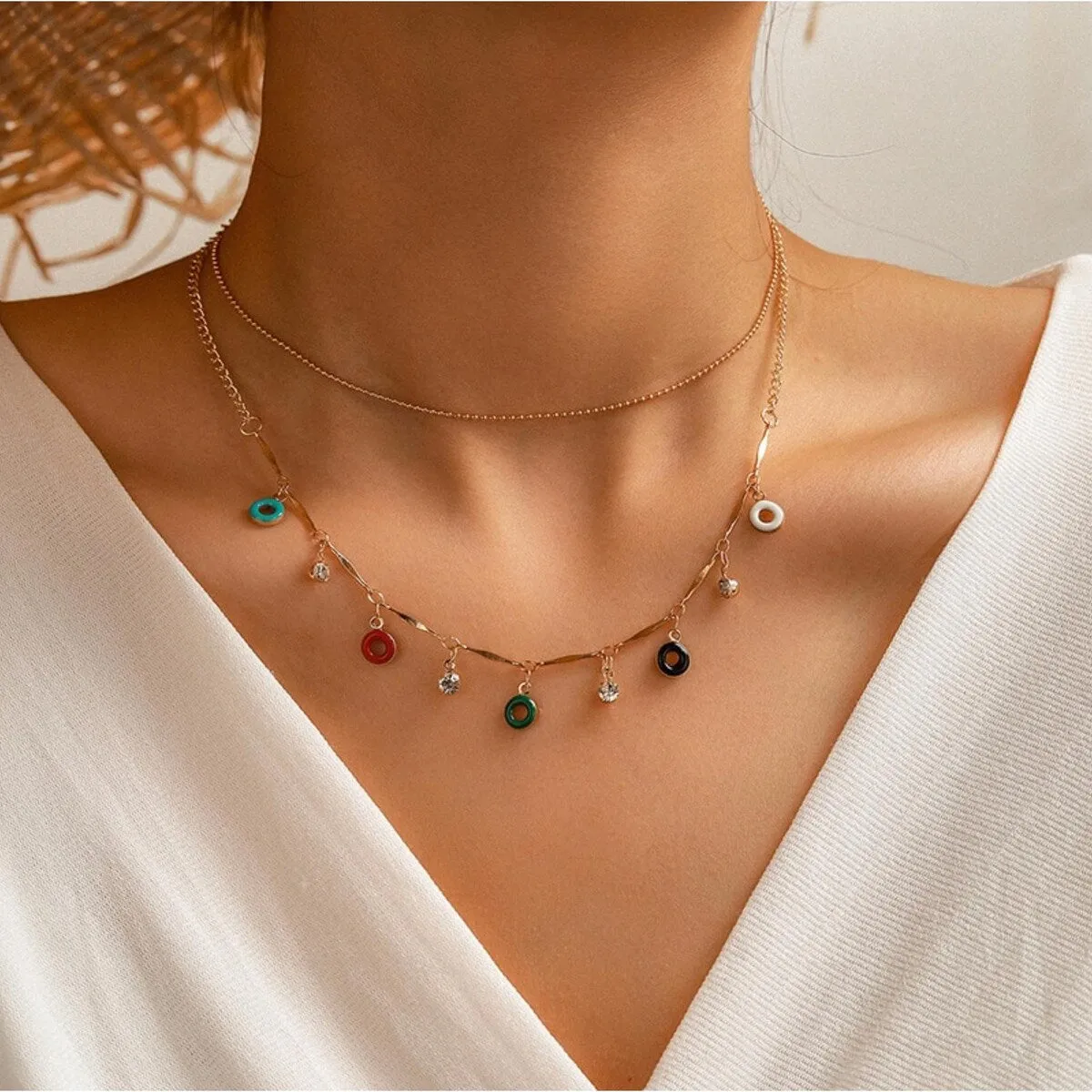 Goldtone Multi Colored Dainty Layered Necklace - White sold by Zulily