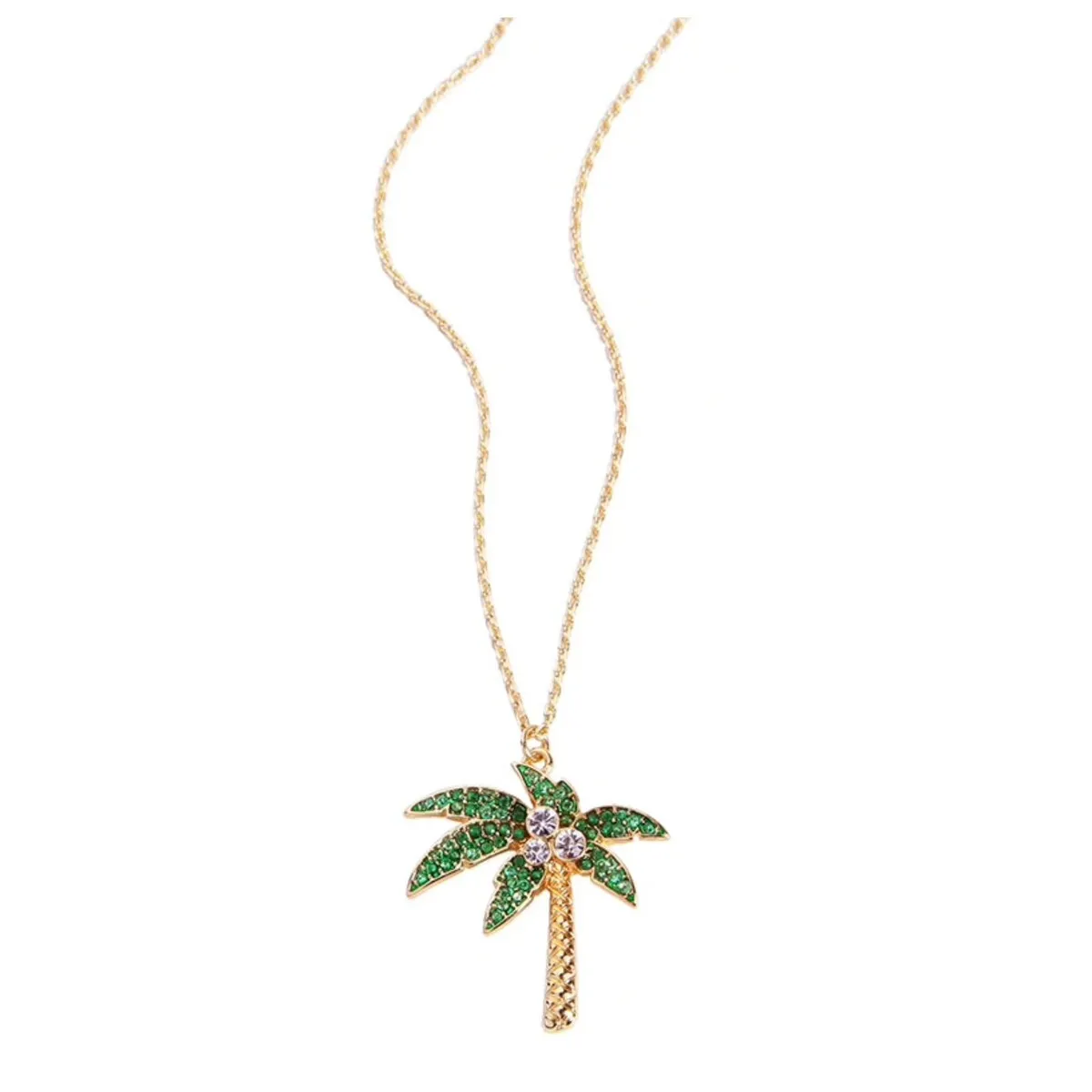 Goldtone Green Crystal Palm Tree Pendant Necklace - White sold by Zulily