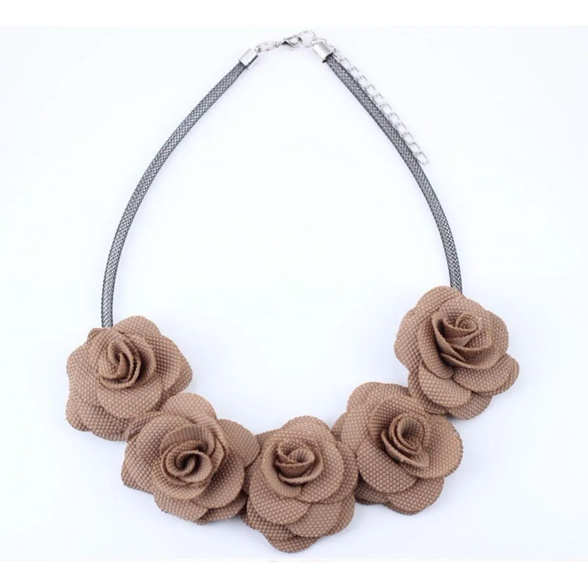 Silvertone Taupe Rose Statement Necklace - White sold by Zulily