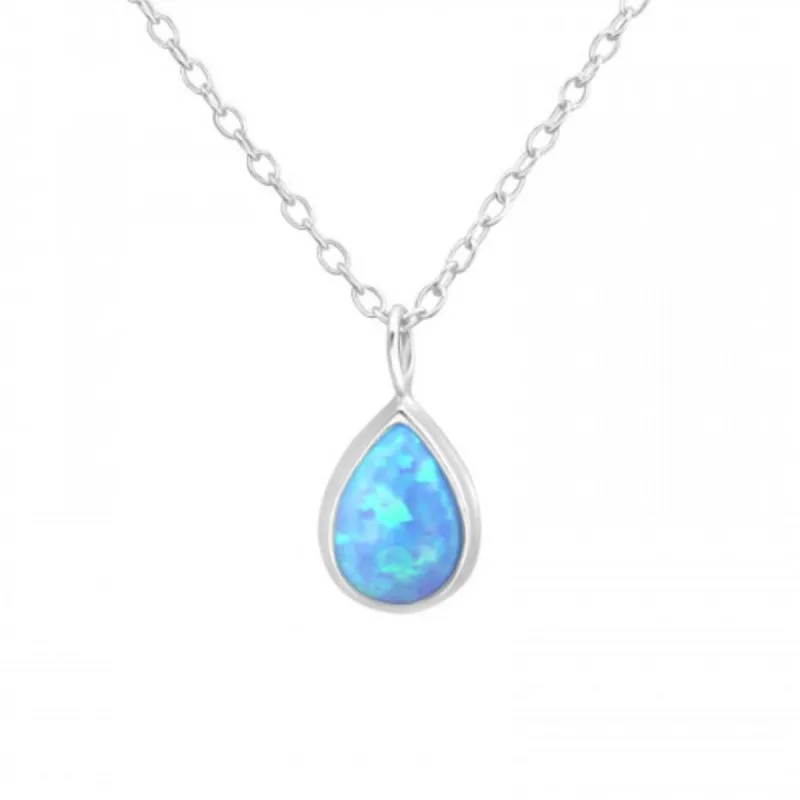 Sterling Silver Dainty Blue Opal Teardrop Pendant Necklace - Ag Sterling - White sold by Zulily
