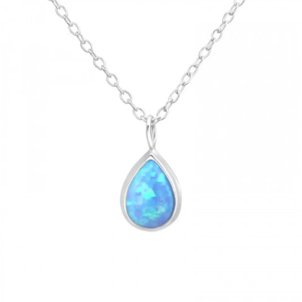 Sterling Silver Dainty Blue Opal Teardrop Pendant Necklace - Ag Sterling - White sold by Zulily