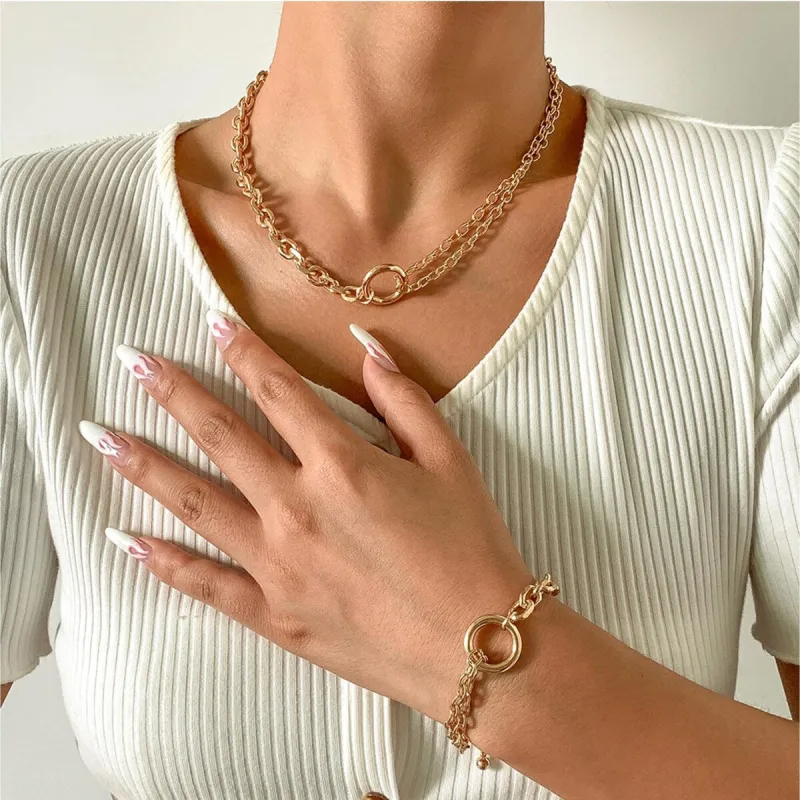 Gold Circle Necklace And Bracelet Set - White sold by Zulily