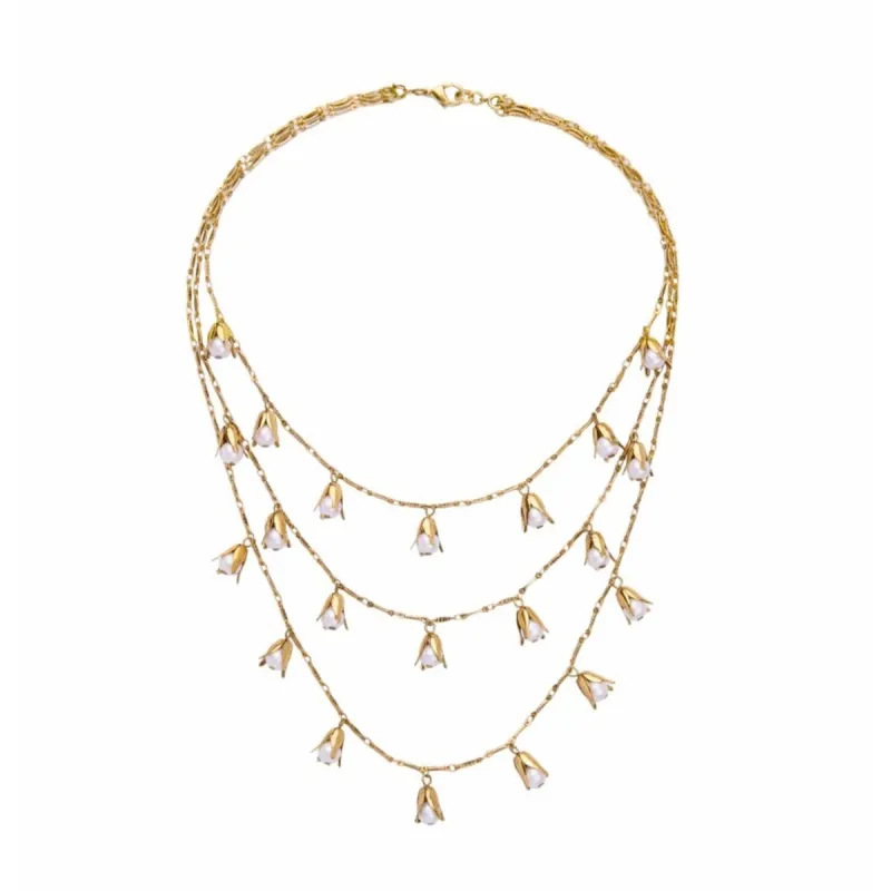 Goldtone Imitation Pearl Flower Layered Necklace - White sold by Zulily