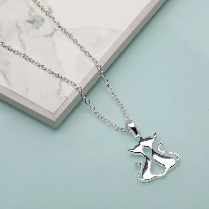 Sterling Silver Couple Cat Pendant Necklace - White sold by Zulily