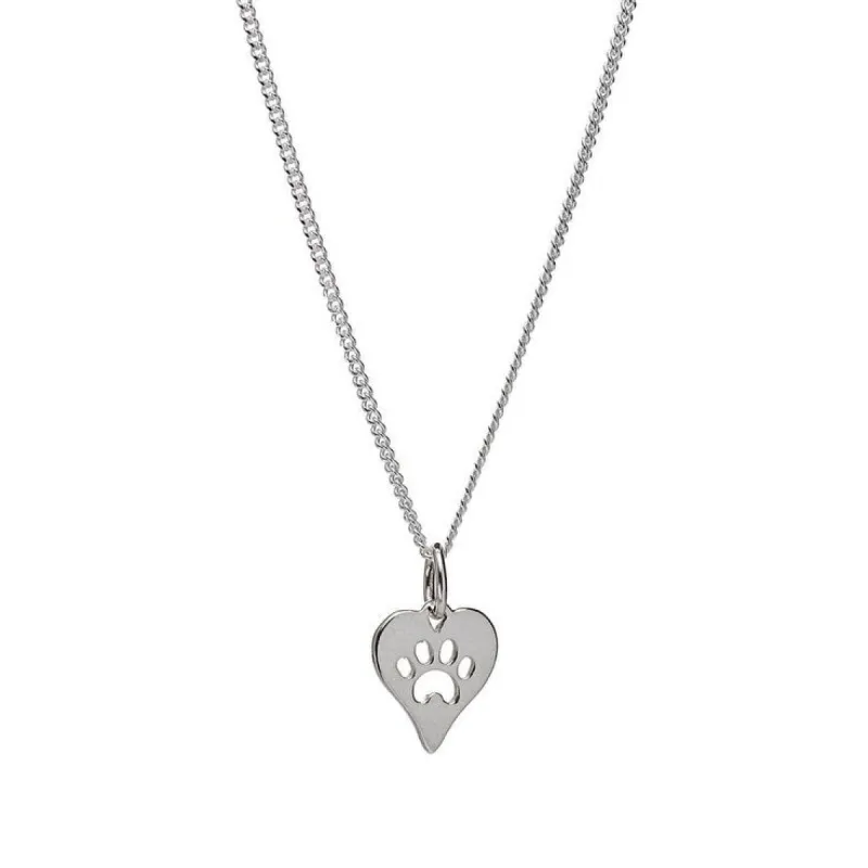 Sterling Silver Heart Paw Print Pendant Necklace - White sold by Zulily
