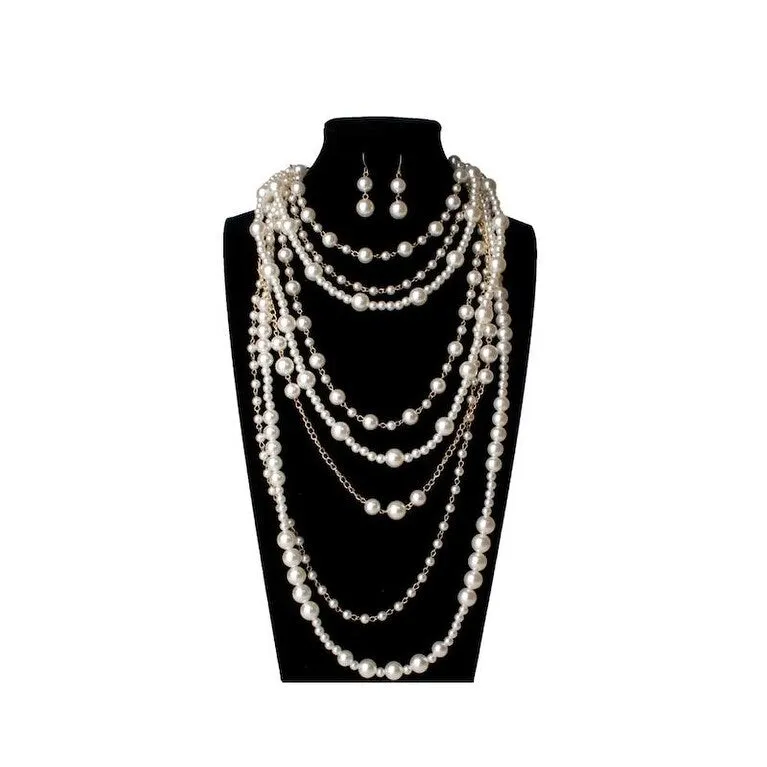 Imitation Pearl and Goldtone Layered Necklace - White sold by Zulily