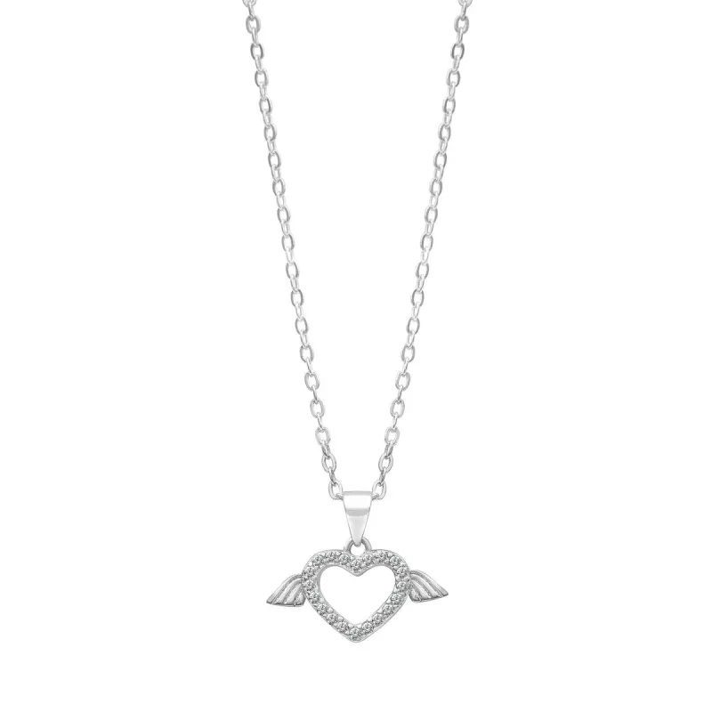 Cubic Zirconia & Sterling Silver Heart & Wing Pendant Necklace - White sold by Zulily