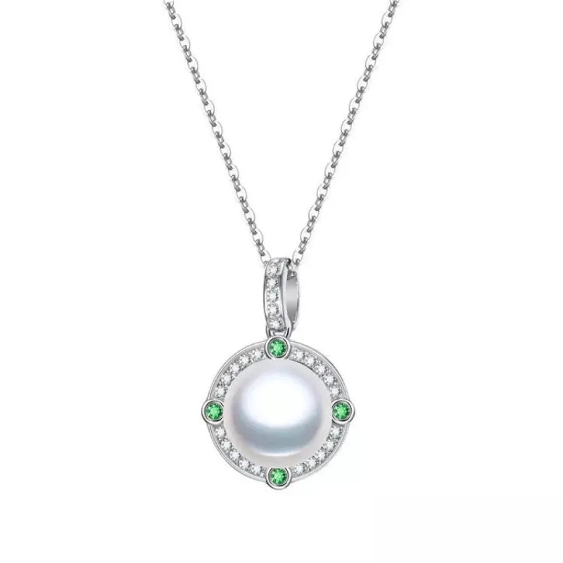 Green Cubic Zirconia & Cultured Pearl Halo Pendant Necklace - White sold by Zulily