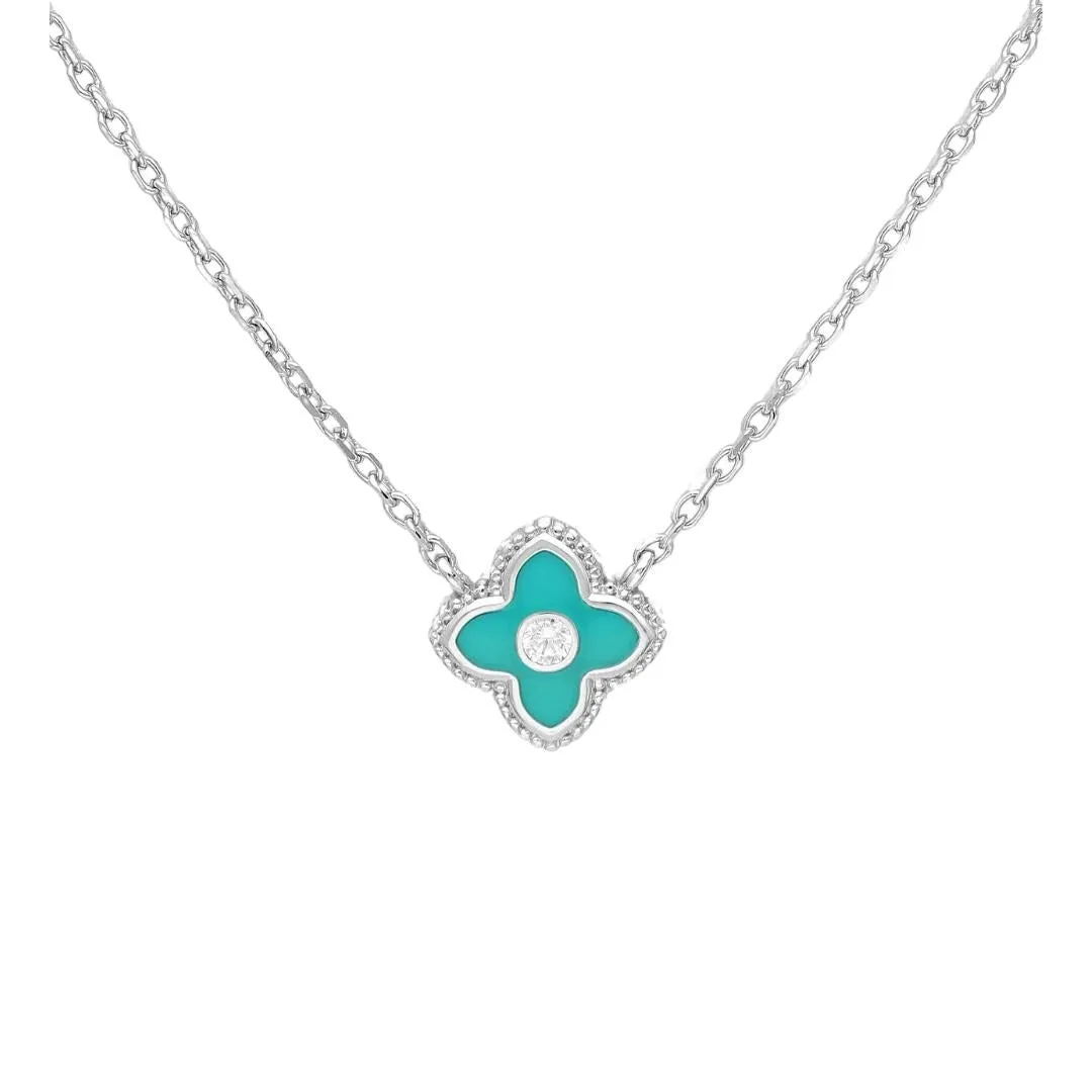 Turquoise Enamel Flower Charm Necklace - Ag Sterling - White sold by Zulily