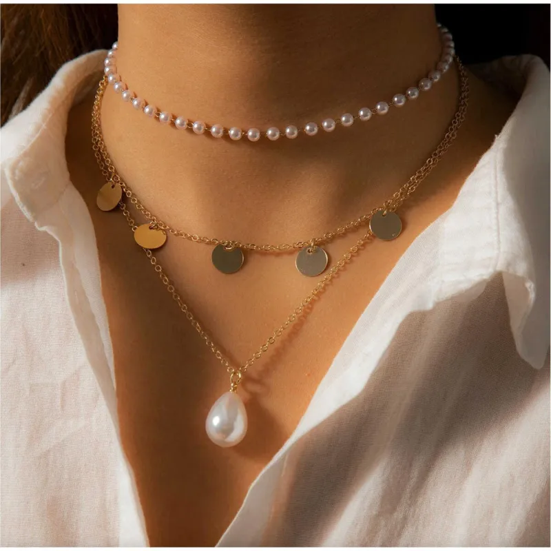 Goldtone Imitation Pearl & Delicate Discs Layered Necklace - White sold by Zulily