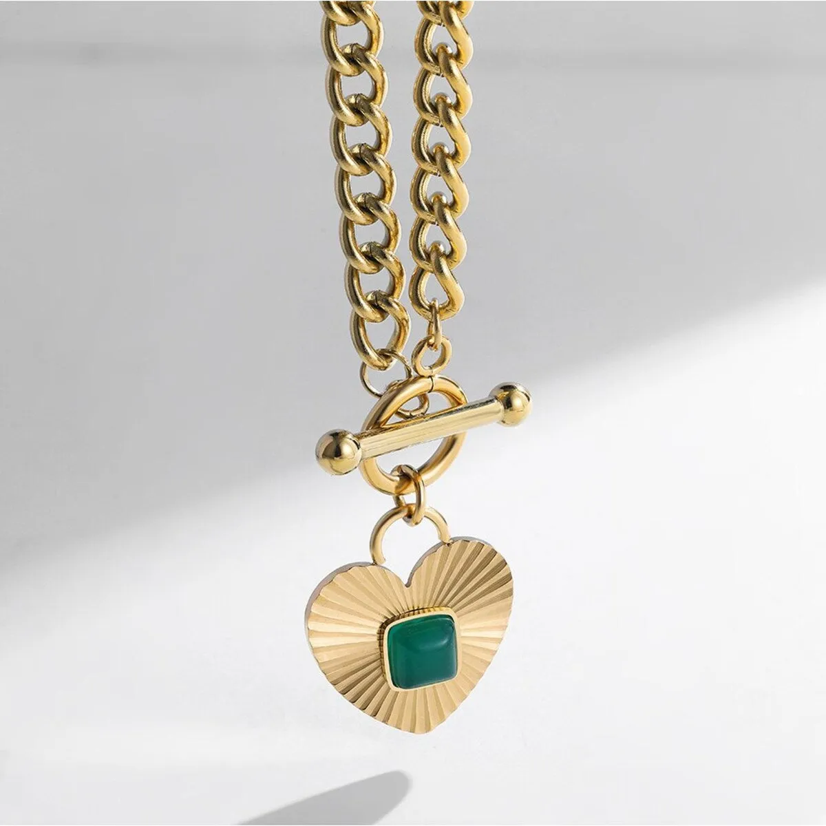 Goldtone & Green Heart Chain Link Necklace - White sold by Zulily product image thumbnail 2