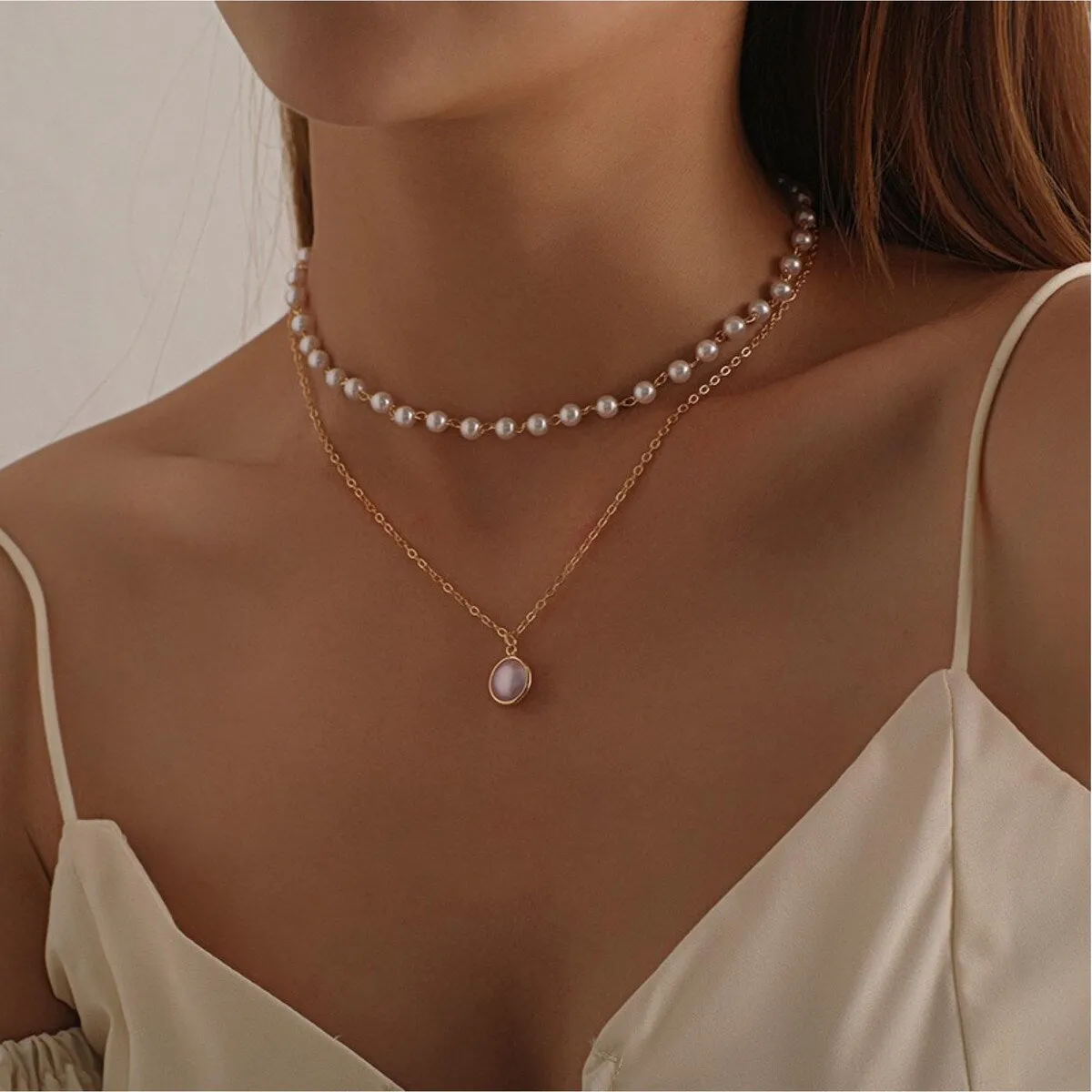 Goldtone Dainty Imitation Pearl Layered Necklace - White sold by Zulily