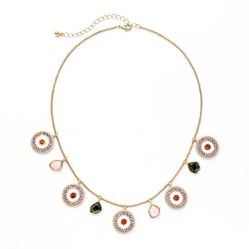 Goldtone Purple White Charmed Necklace sold by Zulily