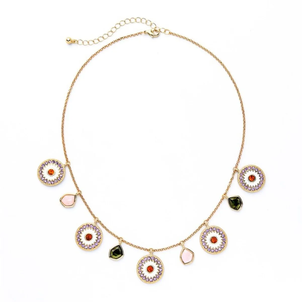 Goldtone Purple White Charmed Necklace sold by Zulily