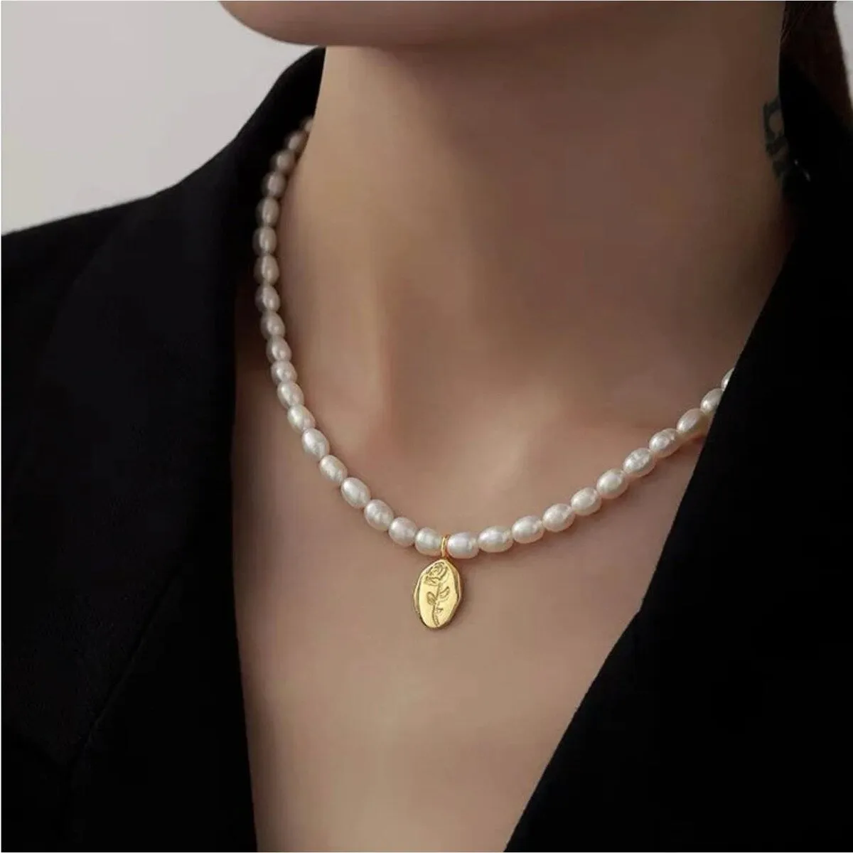 Imitation Pearl With Goldtone Rose Flower Pendant Necklace - White sold by Zulily product image thumbnail 2
