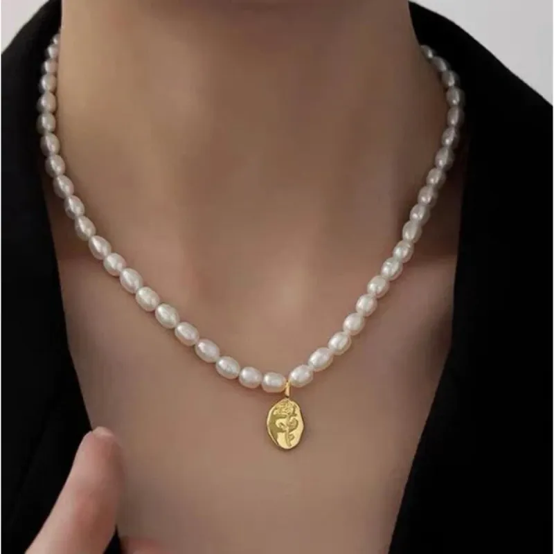 Imitation Pearl With Goldtone Rose Flower Pendant Necklace - White sold by Zulily