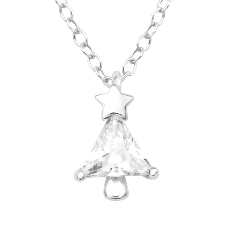 Sterling Silver & CZ Christmas Tree Pendant Necklace - White sold by Zulily