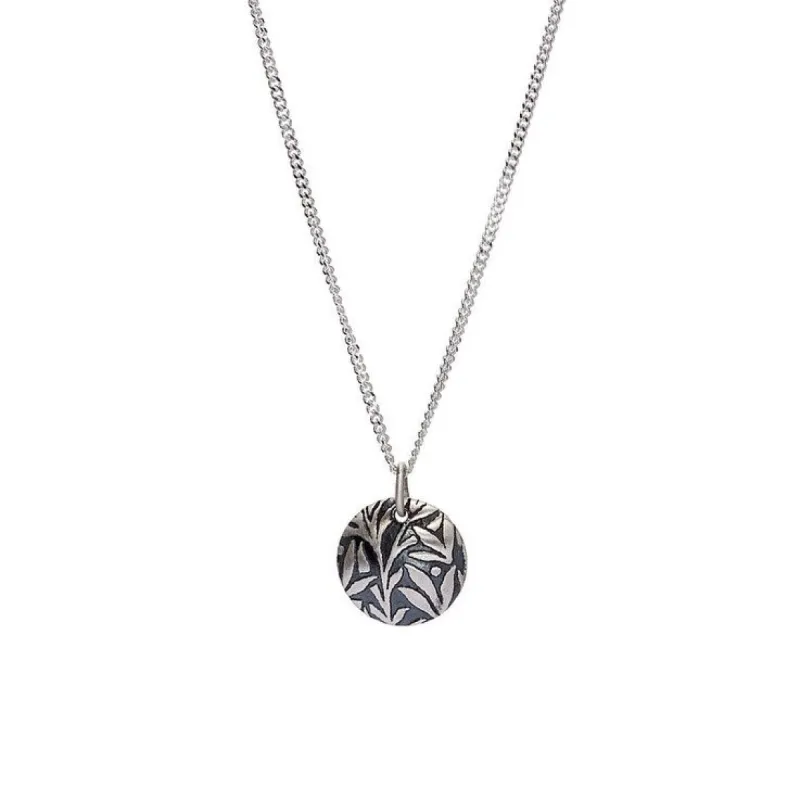 Sterling Silver Leaves Carved Round Pendant Necklace - White sold by Zulily