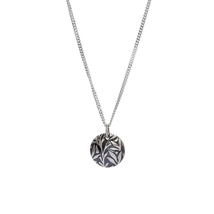 Sterling Silver Leaves Carved Round Pendant Necklace - White sold by Zulily